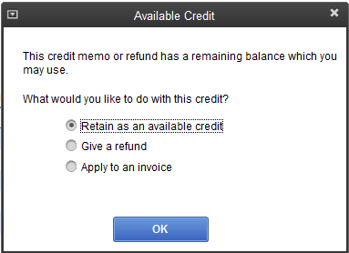 quickbooks credit memo return item to vendor